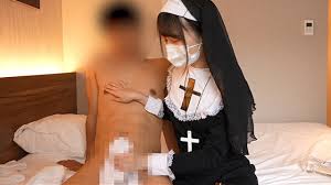 Japanese girl cosplayed as a nun gives a guy a panty job