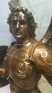 Archangel- Saint St. Michael Standing On Demon W Sword & Shield Statue  Sculpture