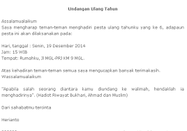 Surat undangan tidak resmi adalah surat undangan yang biasanya dibuat oleh seseorang atau individu dalam rangka mengundang atau mengajak orang lain untuk menghadiri acara pribadi yang diadakan olehnya, contohnya seperti surat undangan ulang tahun, surat undangan pernikahan. 16 Contoh Surat Undangan Ulang Tahun Paling Lengkap Contoh Surat