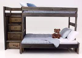 An upper bed has straight side rails. Duncan Twin Over Full Staircase Bunk Bed Brown Home Furniture Plus Bedding