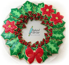 Cookie Holly Wreath Platter Christmas Cookies Decorated Christmas Wreath Cookies Christmas Sugar Cookies