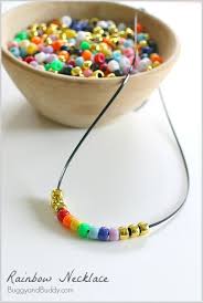 Beaded Rainbow Necklace Craft For Kids Necklace Craft Rainbow Crafts Rainbow Necklace