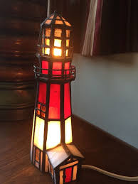 Stained Glass Lighthouse Lamp Night Light Duel Bulbs Nautical Beach Decor Lighthouse Lamp Nautical Beach Decor Lamp