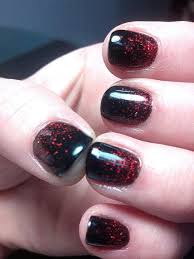 Red Black And Glitter Nails Black Shellac With Red Glitter Valentines Nails Nails Red Black Nails