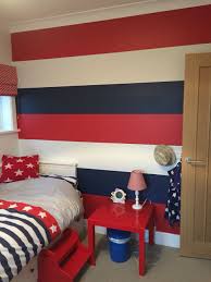 Striped Feature Wall Red And Blue Boys Bedroom Red Boys Bedroom Boys Room Blue Blue Boys Bedroom