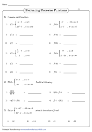 The following is a list of worksheets and other materials related to math 122b and 125 at the ua. Evaluating Piecewise Functions Worksheets