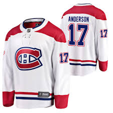 His jersey number is 17. Montreal Canadiens Jake Allen Away 2020 White Jersey