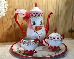 Painted Tea Set Painted Silver Tea Set Whimsical Painted Etsy Silver Tea Set Painted Teapot Teapot Crafts