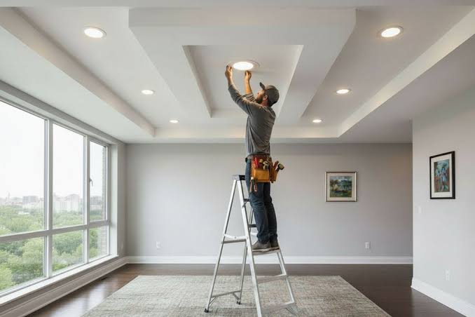 Recessed spotlight and wall lamp mounting in Mottingham SE9