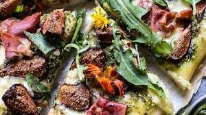 Dandelion Green Pesto, Fresh Fig and Gorgonzola Pizza with Prosciutto.