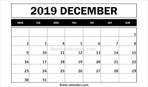December 2019 Calendar Monday Start Design Blank Templates 2019 Free Calendar Template 2019 Calendar Calendar Template