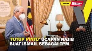 Menerusi hantaran tersebut, ismail sabri hanya menulis saya dah tutup pintu depan tapi., selain ia disertakan dengan emoji sedih di akhir catatan berkenaan. Tutup Pintu Ucapan Najib Buat Ismail Sebagai Tpm