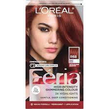 L'Oreal Paris Feria Multi-Faceted Shimmering Permanent Hair Color, R68 Ruby  Rush (Rich Auburn True Red), Pack of 1, Hair Dye