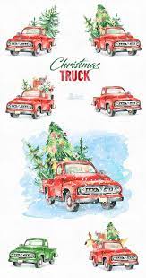 Christmas Truck Watercolor Holiday Clipart Car Dog Gifts Etsy Christmas Truck Holiday Clipart Snow Overlay
