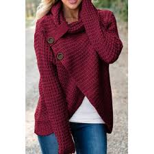 Jhon Peters Women Classy High Collar Diagonal Button Cardigan