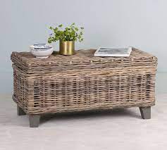 A vintage red painted wicker rattan bench with storage, circa early 20th century, usa. Rattan 37 Storage Coffee Table Pottery Barn