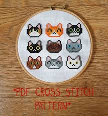 • now you can see your.pdf pattern on the screen in your browser, download it, or have it emailed to you. Cute Cat Faces Cross Stitch Pattern Counted Cross Stitch Printable Pdf Cross Stitch Cross Stitch Patterns Cross Stitch Embroidery
