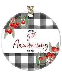 Canvas are ready to hang. Great Deal On Digibuddha 5th Wedding Anniversary Ornament Gift Christmas Five 5 Years Married Couple Holiday Present Fifth Year Wed Partner Wife Husband Spouse Keepsake 3 Flat Ceramic With Gold Ribbon