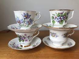 China Tea Set For Four Mismatched Tea Cups And Saucers Etsy Tea Cups Tea Cups Vintage Flower Tea