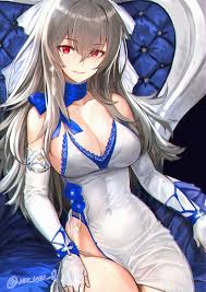 ninnin (shishitou), saint-louis (azur lane), saint-louis (holy  knights resplendence) (azur lane), azur lane, highres, 1girl, bare  shoulders, breasts, cleavage, cross, cross earrings, dress, earrings, elbow  gloves, fingerless gloves, gloves, grey ...