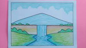 Ribuan contoh sketsa gambar keren dengan kualitas gambar hd Cara Menggambar Pemandangan Air Terjun Youtube