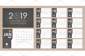2019 Vector Calendar Pack 18 In 1 Calendar Planner Calender