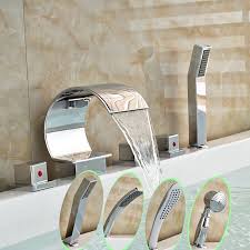 Pas Cher De Luxe Pont Mont 5 Pcs Repandue Baignoire Robinet En Laiton Chrome Cascade Bec Robinetterie Pour Baignoir Bathtub Faucet Bathroom Fixtures Tub Filler