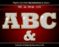 Diamond In Gold Numbers Letters Clipart Png File Format Etsy Digital Alphabet Alphabet Clipart Clip Art