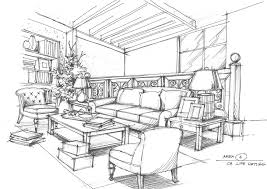 Living Room Interior Design Sketchbook Outline Art Interior Sketch