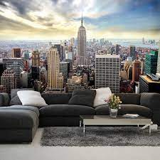 Giant Size Wallpaper Mural For Bedroom And Living Rooms New York Blue Skyline Wall Mural Ideas Express Wall Murals Bedroom Living Room Murals Mural Wallpaper