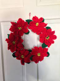 Crocheted Wreath Poinsettia Wreath Crochet Christmas Wreath Fall Crochet Patterns Crochet Christmas Trees