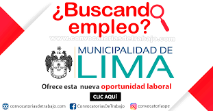 Somos la entidad financiera con mayor proyección a nivel nacional y debido a nuestro proceso de expansión, constantemente estamos en búsqueda de profesionales con una clara orientación de servicio al cliente, positivo manejo de las relaciones interpersonales y marcada orientación a resultados. Municipalidad De Lima Trabajos 2021 Convocatorias De Empleo Y Practicas