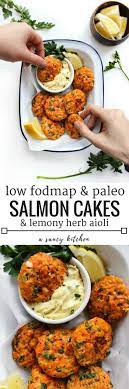 Mini Paleo Salmon Cakes Lemon Herb Aioli Recipe Paleo Salmon Cakes Fodmap Recipes Paleo Recipes