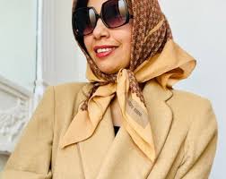 70s Geoffrey Beene Oversized Square Neutral Color Silk Scarf Hand Rolled  Finish 30" X 31"