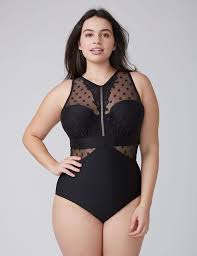 Lane Bryant Dot Mesh Swim One Piece With Built In Bandeau Bra Plus Size Swimsuits One Piece Plus Size Swimwear