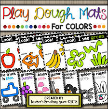 Play Dough Mats For Color For Each Color You Ll Find A Full Page Play Dough Mat With 3 Pictures As Well As 4 Ha Playdough Playdough Mats Preschool Colors