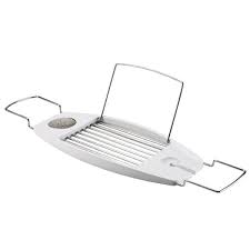 If you're looking for a bathtub caddy that doesn't span the full width of your tub, try this swivel bath tray. Umbra Oasis Expandable Bathtub Caddy White 020395 660 At Victorian Plumbing Uk