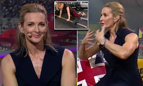 This is mick, and i deliberately tripped him up during the wheelbarrow race at my 18 year old gabby logan ( gabrielle yorath ) representing leeds on her first tv appearance at the. Sports Presenter Gabby Logan Shows Off Her Defined Arms Daily Mail Online