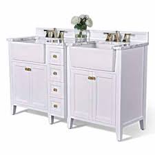 Page 1 of 1 start overpage 1 of 1. 60 Adeline Double Sink Bath Vanity In White With Italian Carrara White Marble Vanity Top And 2 White Undermount Farmhouse Basin With Gold Hardware Measuring 60 W X 20 1 2 D X 34 5 8 H By Ancerre