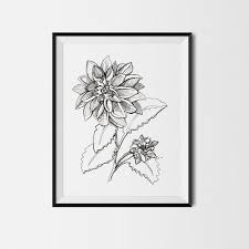 Black And White Botanical Prints Free Dahlia Print Botanical Illustration Wall Art Botanical Etsy Illustration Wall Art Original Ink Drawing Botanical Illustration