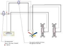 Flow of electricity in a two way switching circuit. I Am Using Two Single Pole Switches One To The Light And One To The Fan I Have 14 2 Wire Coming Into The Switch Box