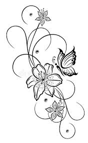 Photo A Propos Beau Lis Et Fleurs Abstraites Avec Le Papillon Illustration Du Abstrait Nature Dessin Papillon Tatouage Hibiscus Comment Dessiner Un Papillon
