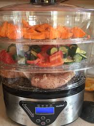 How to steam zucchini in a steam pot. Using A Steamer Healthy Easy Quick Chicken Zucchini And Red Bell Peppers With Sweet Potatoes Steamer Recipes Chicken Steamer Recipes Steam Recipes