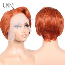 Pixie Cut Lace Front Wig Ginger Orange Bob Lace Peruca Human Wigs For Women  Straight Short Bob Wig T Parte Da Peruca Z0613 De $172,45