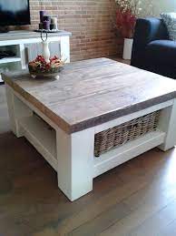 salontafel mina met een standaard wit onderstel en een extra dik blad van oud steigerhout behandeld met grey wash licht home deco boerenmeubels palletmeubels
