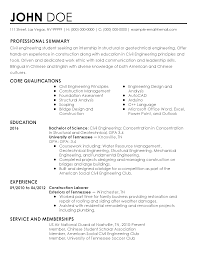 It includes all the academic achievements of the student and the training that he or she has attended that are related to the operations of the company. Civil Engineer Intern Resume Example Myperfectresume