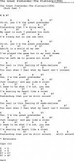 Song The Great Pretender The Platters 1956 With Lyrics For Vocal Performance And Accompaniment Chords For Uk Guitar Songs Lyrics And Chords Easy Guitar Songs