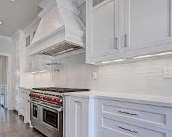 In design, you can choose either a contrasting color like black and white , or complementary backsplash area can be combined with oven hoods and other areas of the kitchen. Herringbone White Glass Tile Backsplash Novocom Top