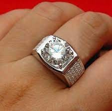 935 Argentium Silver 2 00 Ct Moissanite Round Engagement Wedding Men S Ring Ebay Men Diamond Ring Engagement Rings For Men Rings For Men