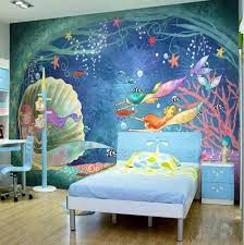 Treepenguin presents you with under the sea ultimate wall decals which are the perfect choice for bringing to life boring walls in kids bedrooms, classrooms, playrooms. Cartoon Under The Sea Mermaids Fish Wallpaper For Kids Room Kids Room Wallpaper Childrens Bedroom Wallpaper Kid Room Decor
